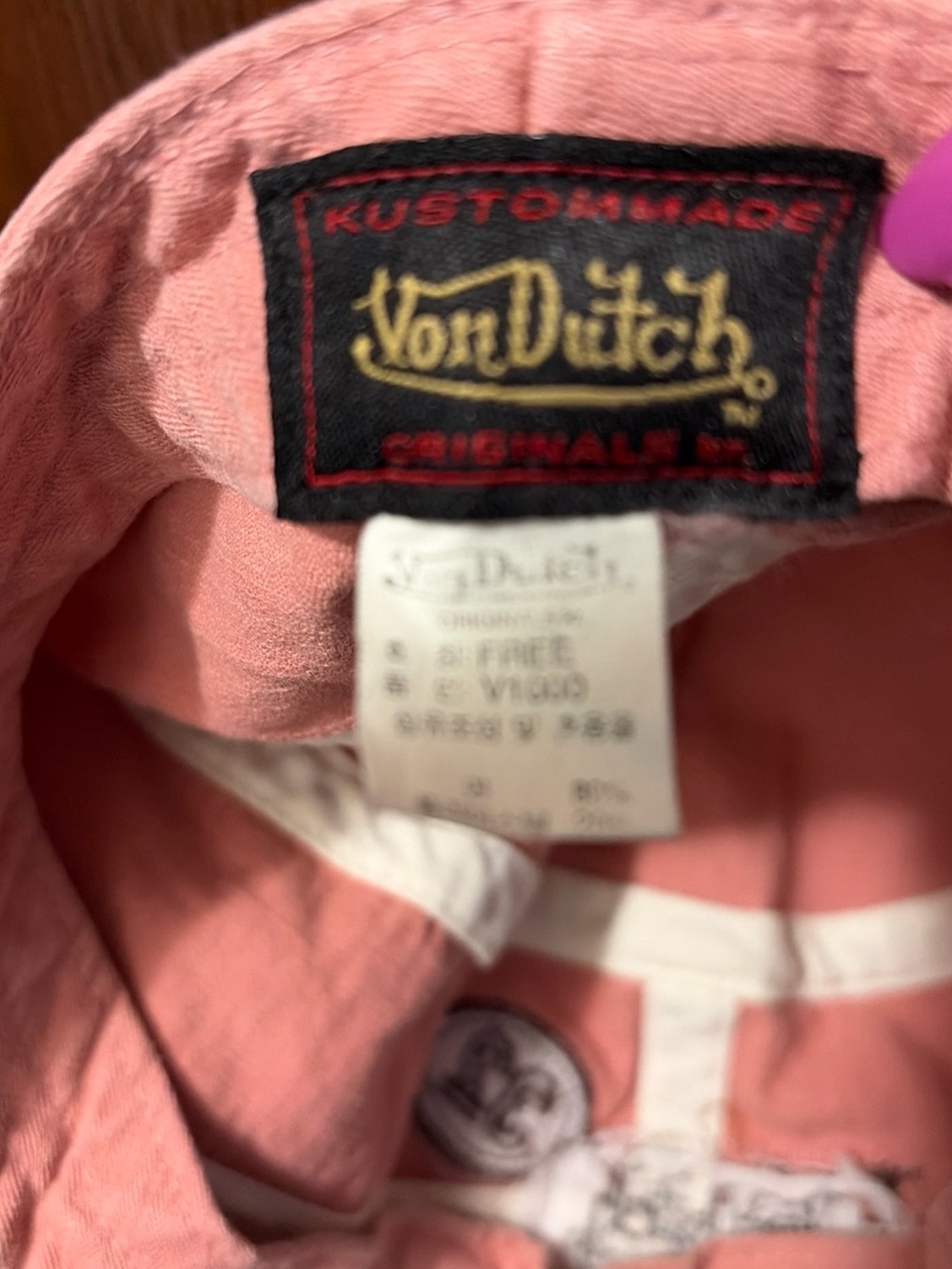 Von Dutch Coral Pink Embroidered Patch Cap - Picture 4 of 4